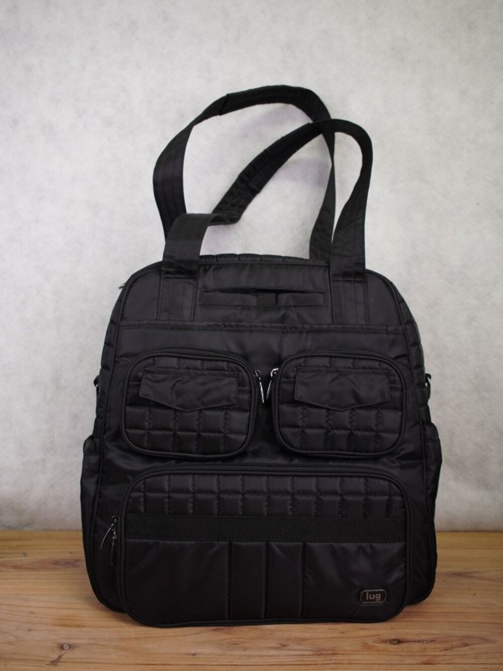 Lug Puddle Jumper Quilted Tote Bag Black Overnight Travel Gym Bag Multi Pockets